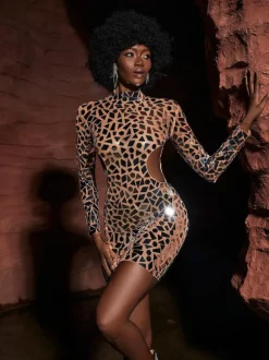 Jettie Cutout Embellished Mesh Dress