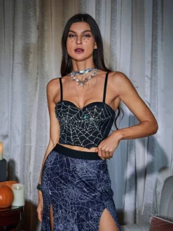 Jiya Cobweb Rhinestone Crop Top