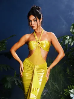 Johnn Halterneck Ruched Skirt Set