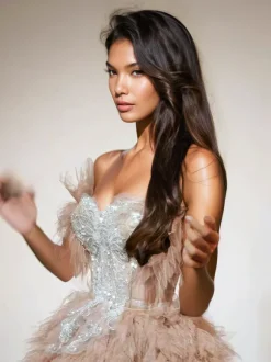Jolleen Strapless Embellished Tulle Skirt Set