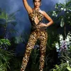 Jonalynn Halterneck Cutout Leopard Jumpsuit