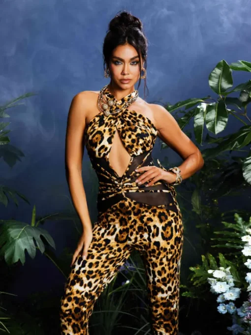 Jonalynn Halterneck Cutout Leopard Jumpsuit
