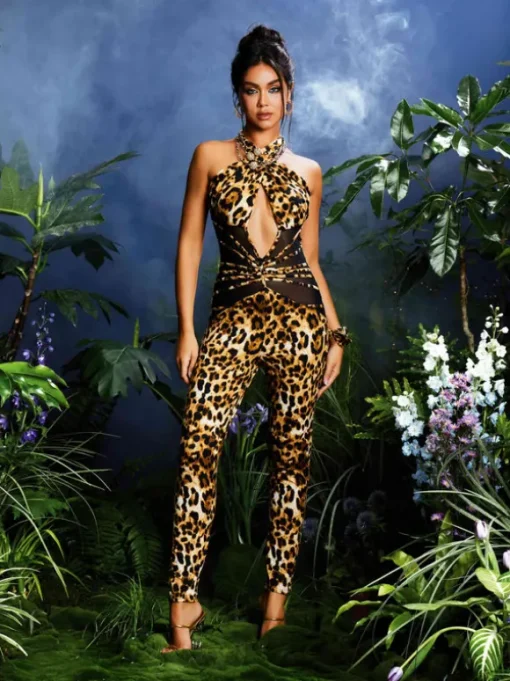 Jonalynn Halterneck Cutout Leopard Jumpsuit