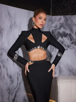 Jorah Rhinestone Cutout Bandage Skirt Set