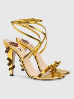 Juliette Metallic Snake Heel Sandals In Gold