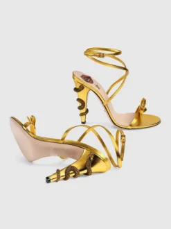 Juliette Metallic Snake Heel Sandals In Gold