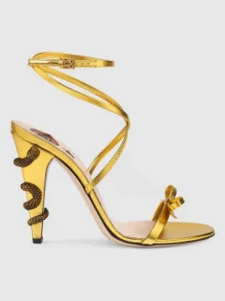 Juliette Metallic Snake Heel Sandals In Gold