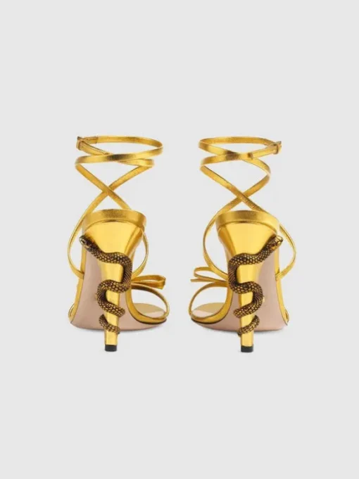 Juliette Metallic Snake Heel Sandals In Gold