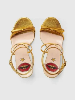 Juliette Metallic Snake Heel Sandals In Gold