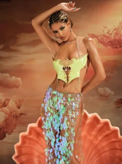 Kaelrix Halterneck Chain Armor Top In Green