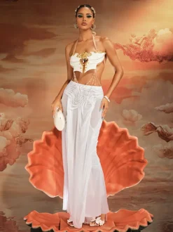 Kaelrix Halterneck Chain Armor Top In White