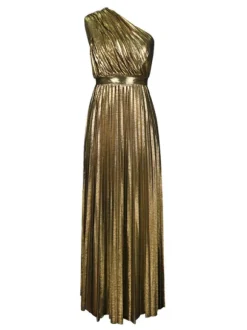 Kaleen One Shoulder Metallic Maxi Dress In Gold