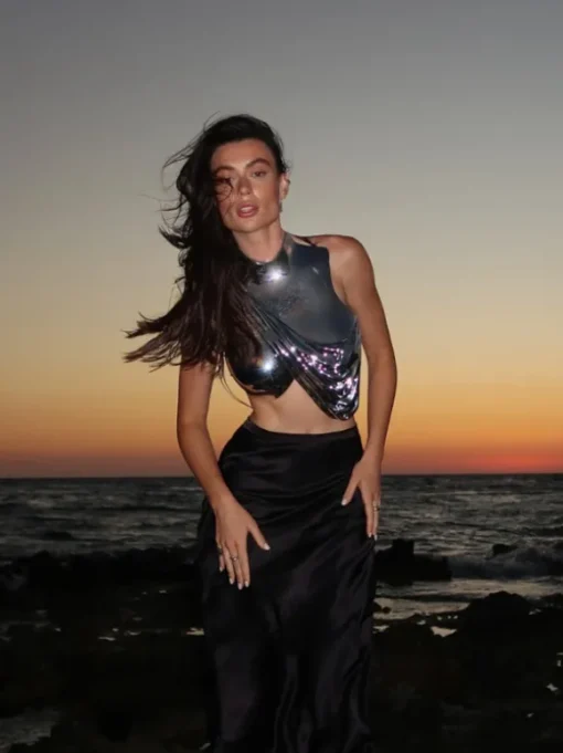 Kari Sleeveless Drapery Armor Top In Silver