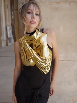 Kari Sleeveless Drapery Armor Top In Gold