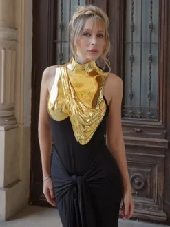 Kari Sleeveless Drapery Armor Top In Gold