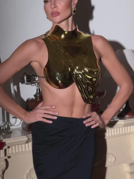 Kari Sleeveless Drapery Armor Top In Gold