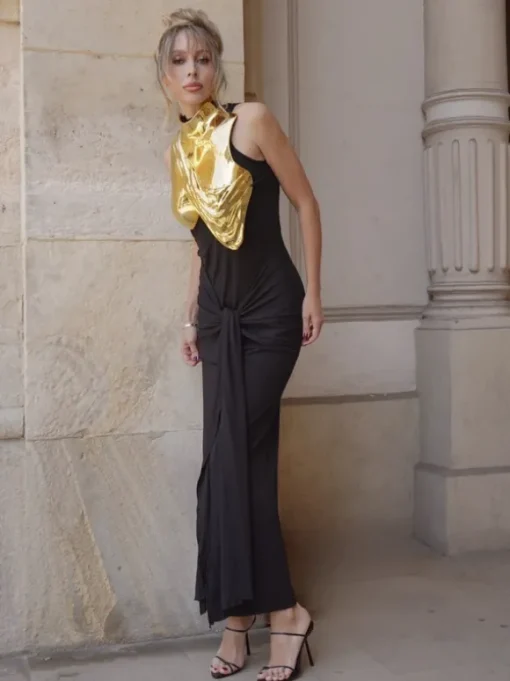 Kari Sleeveless Drapery Armor Top In Gold