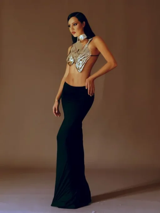 Kari Sleeveless Drapery Armor Top In Silver
