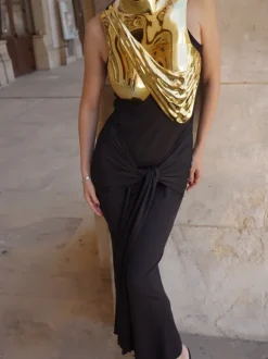 Kari Sleeveless Drapery Armor Top In Gold