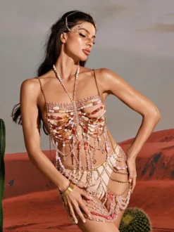 Keita Gemstone Chain Beaded Skirt Set