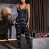 Kensli Spaghetti Rhinestone Bandage Jumpsuit
