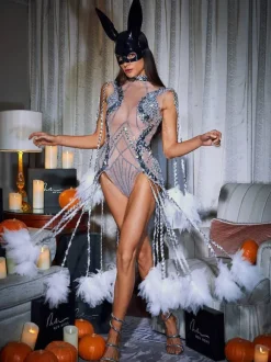 Kent Sequin Fringe Mesh Bodysuit