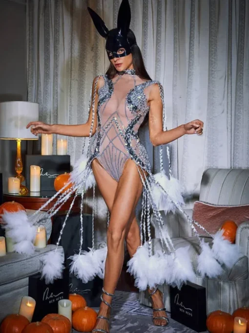 Kent Sequin Fringe Mesh Bodysuit