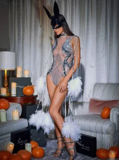 Kent Sequin Fringe Mesh Bodysuit