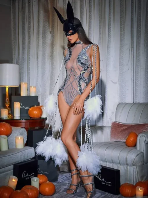 Kent Sequin Fringe Mesh Bodysuit