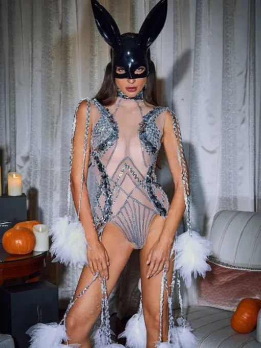 Kent Sequin Fringe Mesh Bodysuit