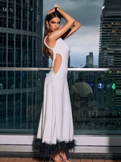 Kenzie Open Back Pearl Corded Flower Maxi Dress