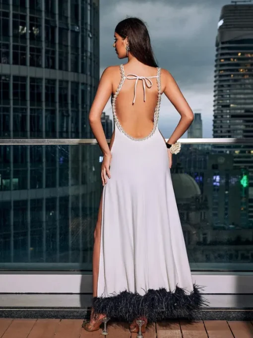 Kenzie Open Back Pearl Corded Flower Maxi Dress