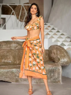 Kesia Ruffle Printed Bikini Three Piece Set
