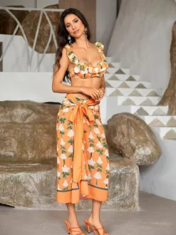 Kesia Ruffle Printed Bikini Three Piece Set