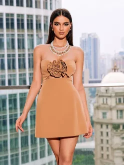 Kinsley Strapless Cutout Mini Dress In Brown