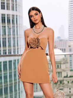 Kinsley Strapless Cutout Mini Dress In Brown