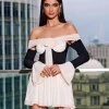 Kirk Off Shoulder Lace Up Mini Dress