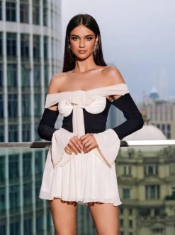 Kirk Off Shoulder Lace Up Mini Dress