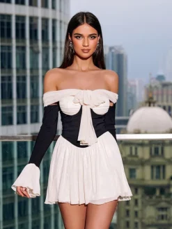 Kirk Off Shoulder Lace Up Mini Dress
