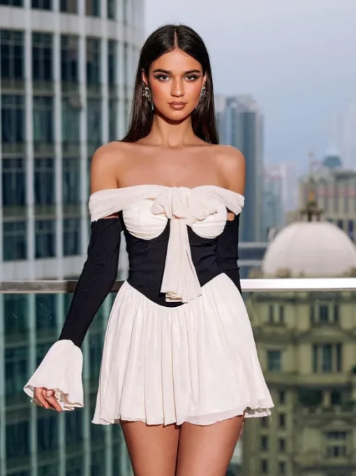 Kirk Off Shoulder Lace Up Mini Dress