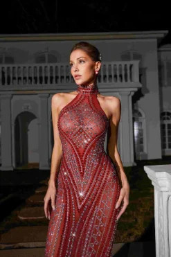 Koa Sleeveless Rhinestone Mesh Maxi Dress