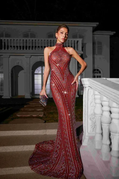 Koa Sleeveless Rhinestone Mesh Maxi Dress