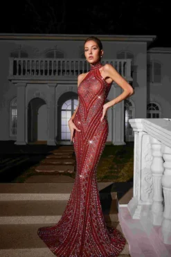 Koa Sleeveless Rhinestone Mesh Maxi Dress