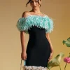 Koda Strapless Fringe Flower Bandage Mini Dress