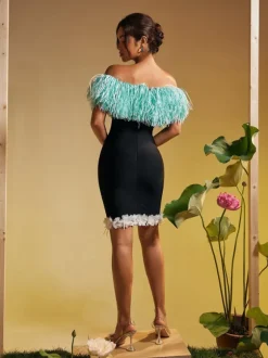 Koda Strapless Fringe Flower Bandage Mini Dress