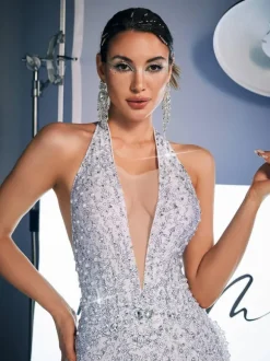 Lachlan Halterneck Rhinestone Fringe Bodysuit