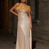 Laurell Strapless Feather Sequin Maxi Dress