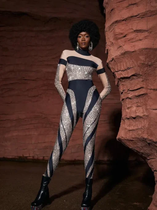 Leatrice Square Rhinestone Stripe Jumpsuit