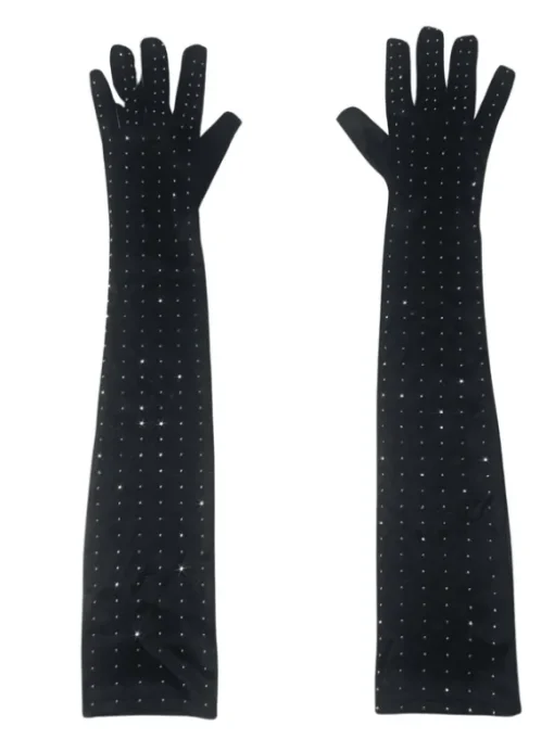 Ledie Rhinestone Gloves In Black