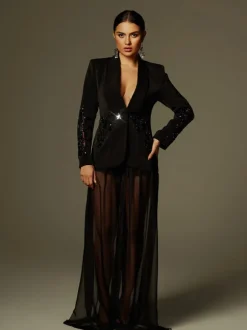 Leonardo Rhinestone Mesh Blazer Set